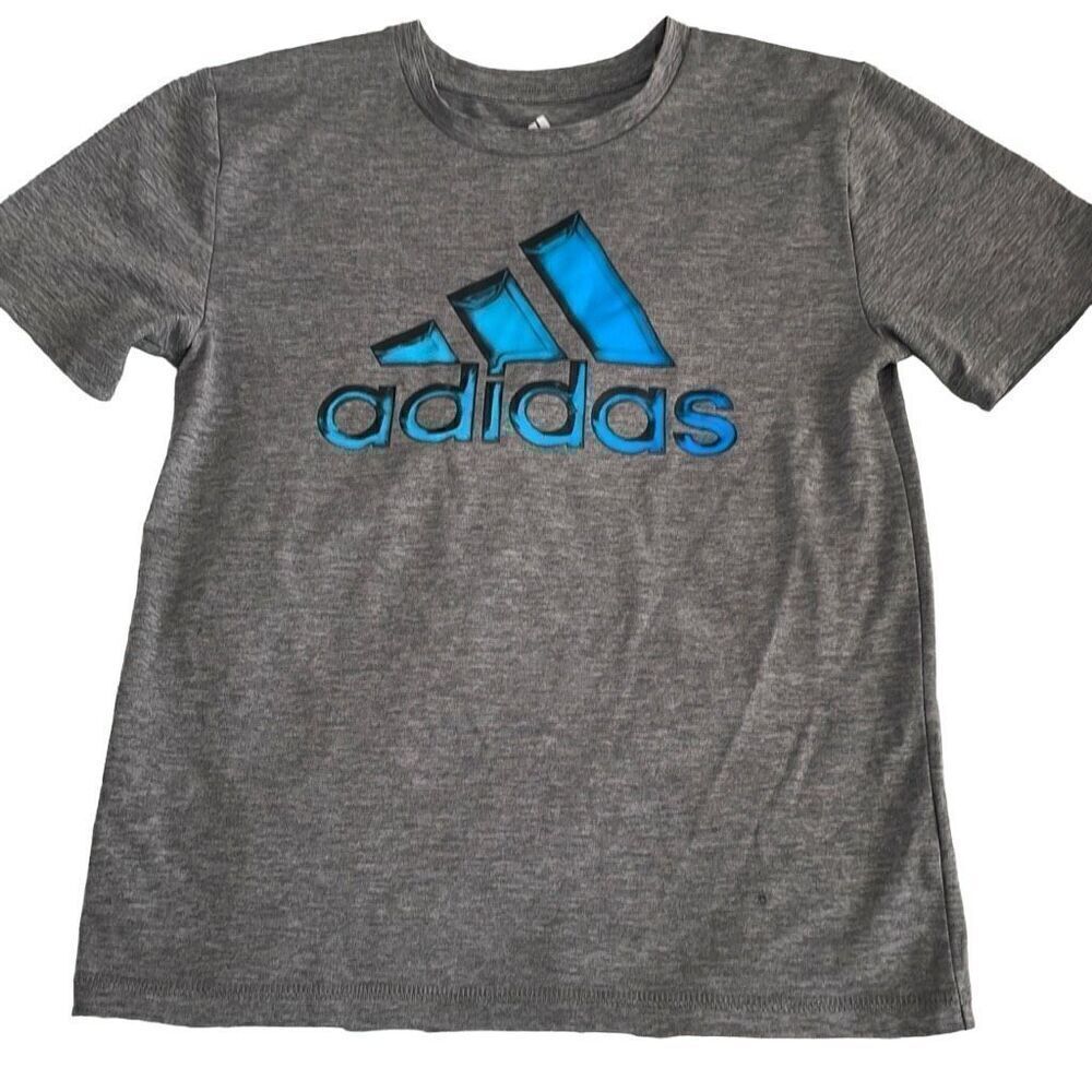EUC/Nearly New! Adidas Heather Gray Blue Logo Short Sleeve Dry Fit Tee - Size Sm